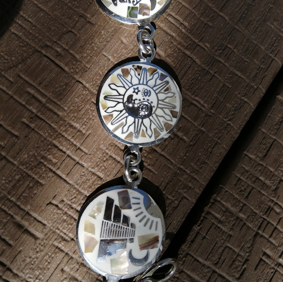 🌱 Native Bracelet-Mayan Symbols Abalone Inlay MEXICO Silver-Vintage - Picture 13 of 17